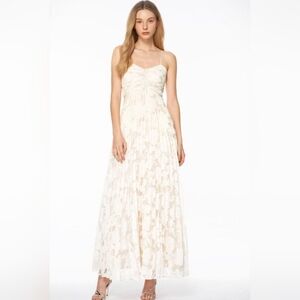 Saturday Club Floral Mesh Pleated Dress. Off White. Small